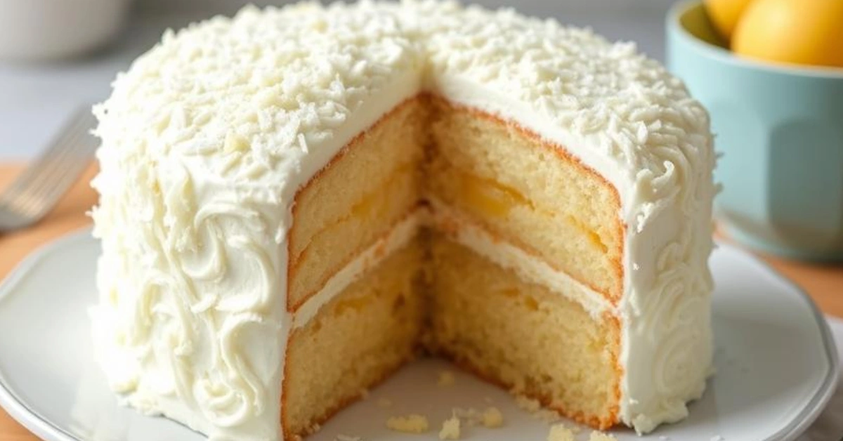 Creamy Coconut Pineapple Cake with Pineapple Filling and Coconut Frosting